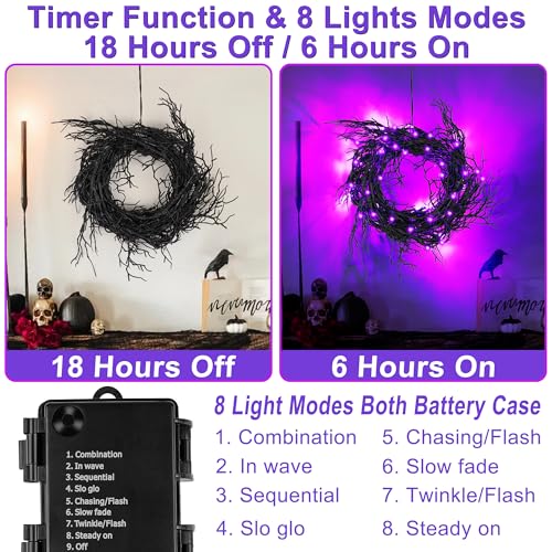 Halloween Willow Vine Garland with Purple LED Lights - 9 Ft Indoor Decor with Timer & 8 Modes