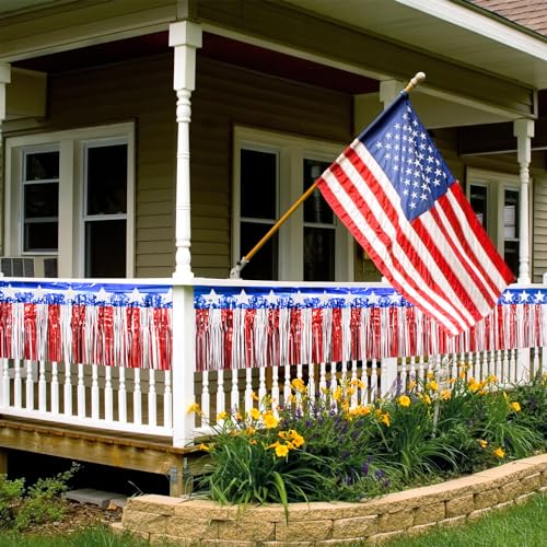 4 Pack 80 Feet Red White Blue Star Foil Fringe Garland - 4th of July Party Decorations - Variation 4