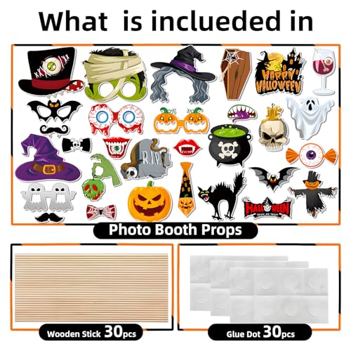 Multi-Coloured Halloween Photo Booth Props Set - 30 Pieces Party Decorations