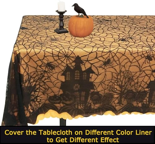 Halloween Pumpkin Embroidered Lace Tablecloth 70x52 Inch - Fall Decor, Sibling Variation