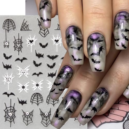 Halloween Nail Stickers Set - Spider Web Ghost Bat Rhinestones for DIY Manicure - Diamond Ghost Variation