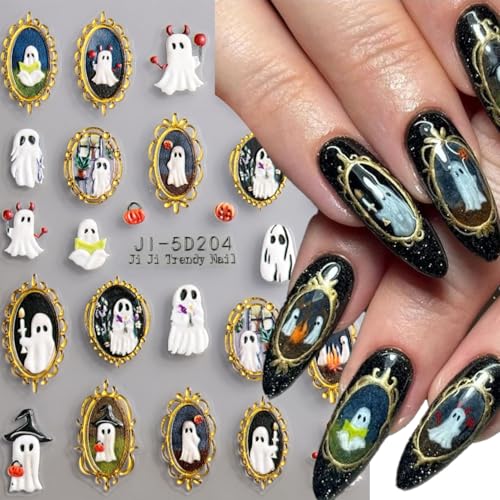 Halloween Nail Art Stickers Decals 5D Embossed Spider Ghost Pumpkin Self-Adhesive - Variation 1