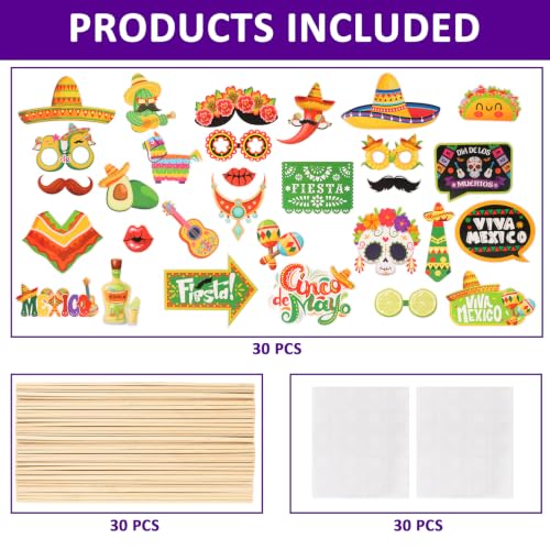 30PCS Day of the Dead Photo Booth Props Halloween Party Decorations