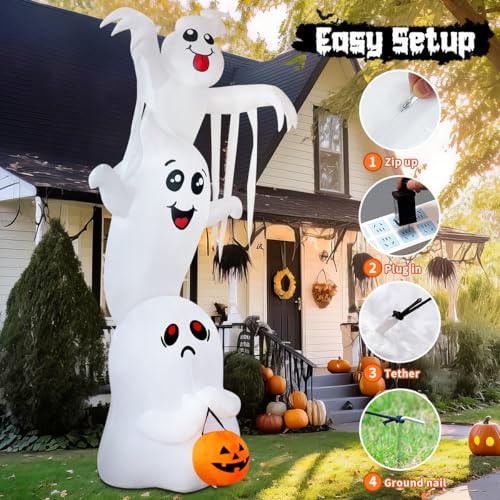High 9.8 ft Halloween Inflatable Ghost Yard Decor with LEDs for Outdoor & Indoor