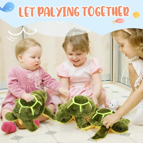 Sea Turtle Plush Pillow Set - 8 Soft Green Stuffed Animals, 10 Inch for Kids & Decor - Variation of Green