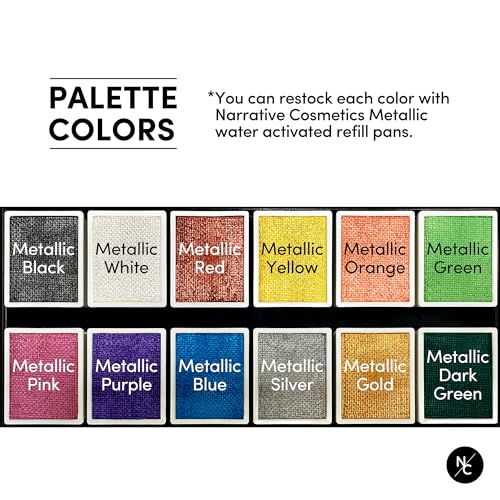 Metallic 12-Color Face & Body Makeup Palette - Water-Activated Shimmer Shades
