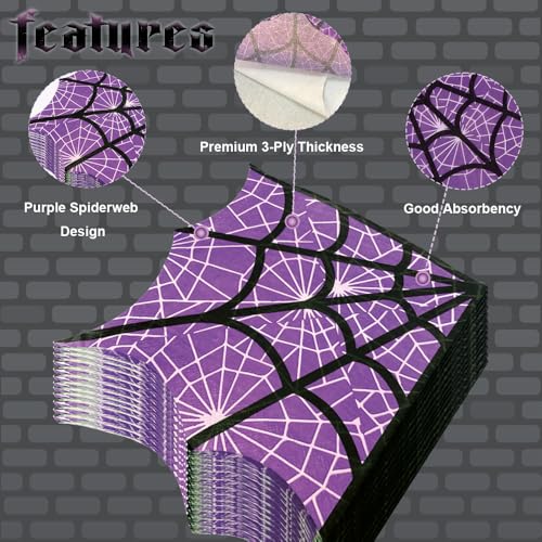 Ottin Halloween Napkins - Purple Spiderweb 3-Ply Disposable Party Tableware - Spiderweb Themed Decor & Fall Gatherings (Variation: Spiderweb)