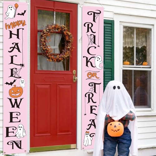 Pink Halloween Porch Banner for Front Door - Trick or Treat Decorations
