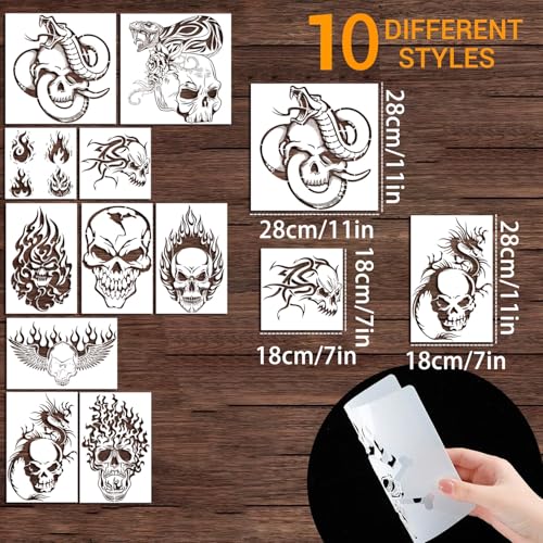 Halloween Skull Painting Stencils - Snake Skull Pattern, Large Reusable Templates for Wall Art & Crafts
