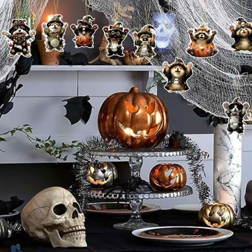 Halloween Tree Ornaments - 9 Pcs Funny Raccoon Acrylic Decorations - Style 7