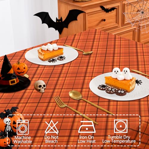 Autumn Checkered Tablecloth 60 x 120 Inch - Orange Plaid, Waterproof, Rectangular