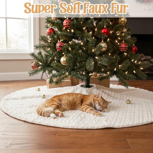 White Christmas Tree Skirt - 60 Inch Faux Fur Holiday Decor - Large Plush