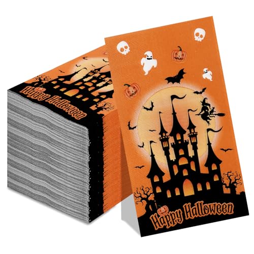 Orange Halloween Guest Paper Napkins 100 Pcs - 2-Ply Disposable Party Towels