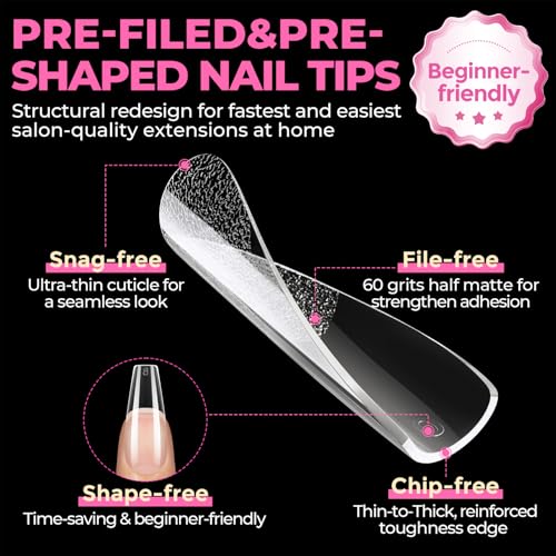 Long Coffin Nail Tips 504pcs Pre-Shape Fake Nails for Manicure - UNA GELLA Variation