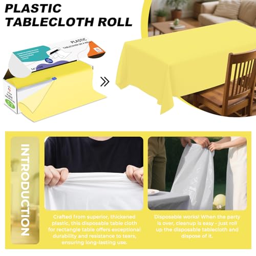 Light Yellow Plastic Table Cover Roll 54x160ft with Cutter Box - Disposable & Waterproof