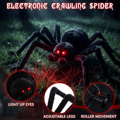 Giant Halloween Spider Decoration with LED Eyes and Sound - 47 Inch