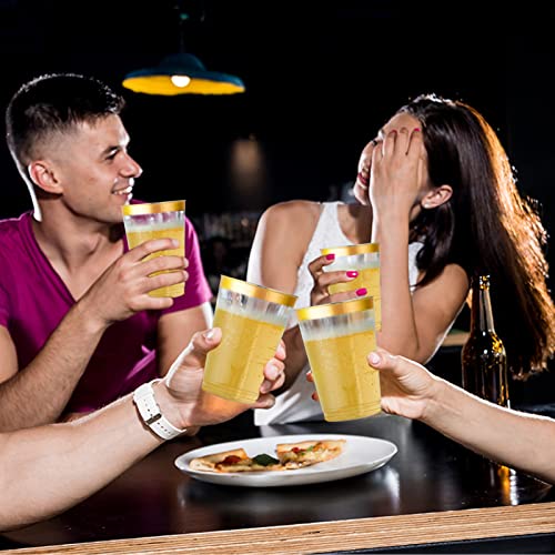 Disposable Plastic Drinking Cups 12 OZ Gold Rimmed Party Cups - 150 Pack - Gold-12oz
