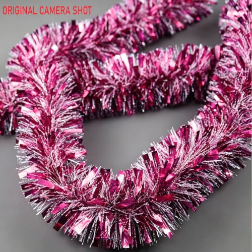 Rose Christmas Tinsel Garland 33 Ft Metallic Foil Decorations for Holiday & Party