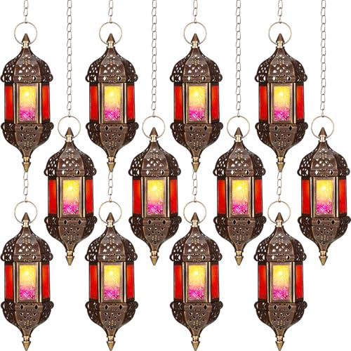 12 Pack Moroccan Hexagon Candle Lanterns - Hanging Indoor Outdoor Decor