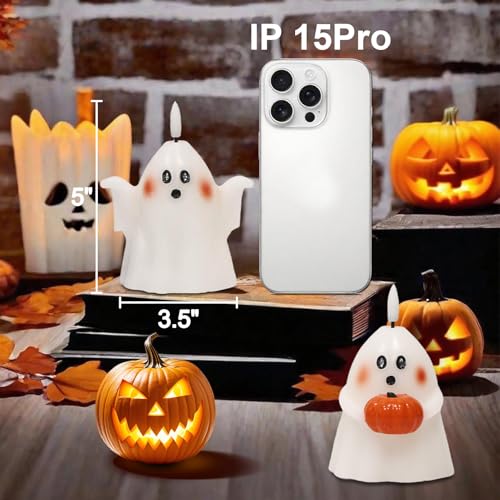 White Halloween Ghost Flameless Candles with 6H Timer - Spooky Ghost Decor