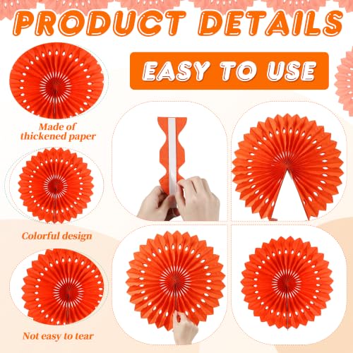 Orange & Yellow Paper Fans Fall Party Decorations - 12PCS Tissue Paper Fans for Girl Birthday Baby Shower Wedding Halloween Thanksgiving Autumn Room Wall Hanging