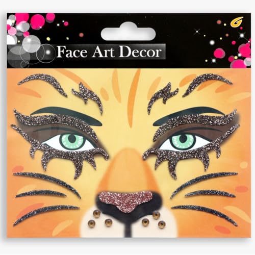 Animal Face Glitter Tattoos - Lion Variation, 2 Sheets Halloween Costume Accessories