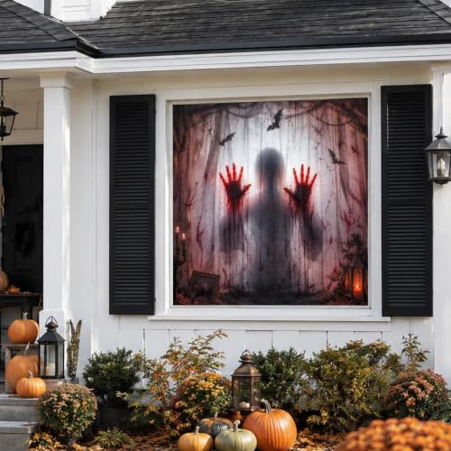 Halloween Window Door Cover Horror Curtain 5x5 ft - Spooky Holiday Decor