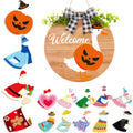 Wooden Interchangeable Goose Welcome Sign with Seasonal Clothes - 16 Pcs, Wood Color