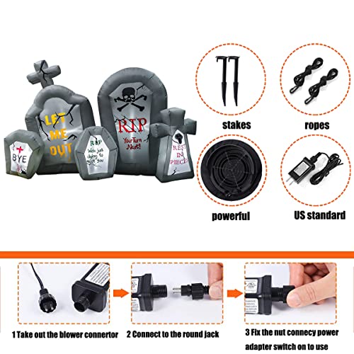 6.6 Ft Halloween Inflatable Tombstone Decoration with LED Lights for Yard Indoor Outdoor Spooky Graveyard Scene