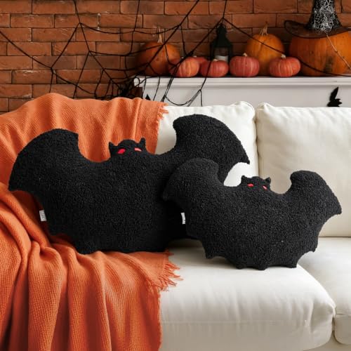 Bat Pillow Set of 2 - 23.6" & 19.6" Halloween Plush Decorative Pillows - Variation L+M