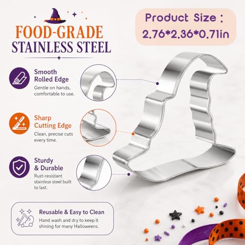 Large Halloween Witch Hat Cookie Cutter Stainless Steel 2.72x2.17 Inches