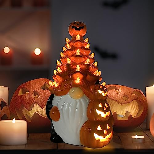 A1-Orange Halloween Gnome Ceramic Tree Decor - 8.6 x 5.2 Inches Indoor Festive Ornament