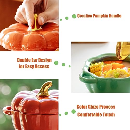 Orange Pumpkin Soup Bowl with Lid - 15.2oz Ceramic Halloween Dinnerware