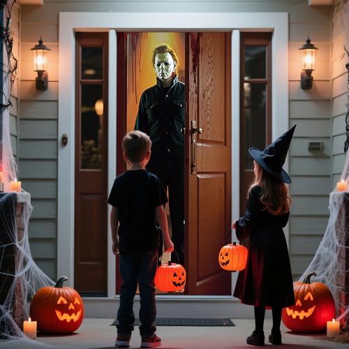 Halloween Fabric Door Cover - Spooky Wall Banner for Indoor Outdoor Party Decor 72.8x35.4 Inches