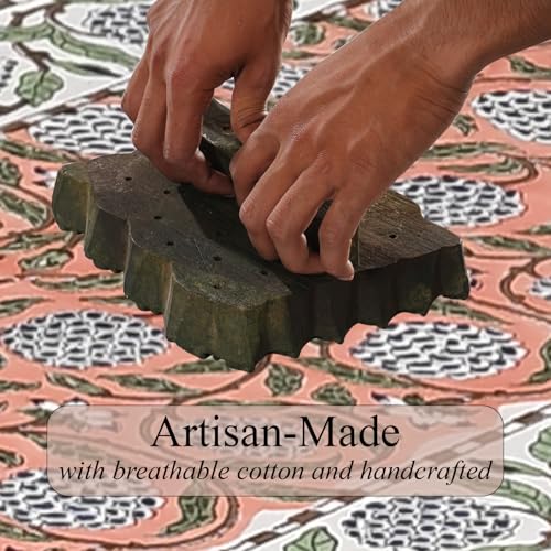 Dark Salmon Hand Block Print Cotton Table Runner 16x70 Inches - Ridhi