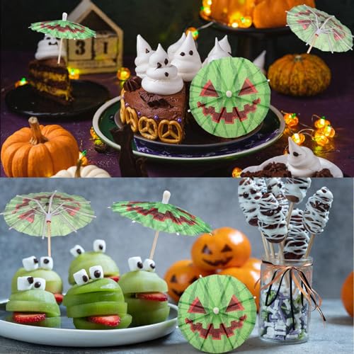 Halloween Watermelon Ghost Cocktail Umbrellas - 100 Pcs Party Drink Decorations