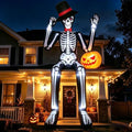 Giant Sitting Skeleton Inflatable Halloween Decoration with Pumpkin & Black Variation