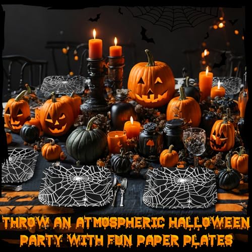 Halloween Disposable Paper Plates 7 Inch Spider Web Design - Pack of 100, Party Dinnerware