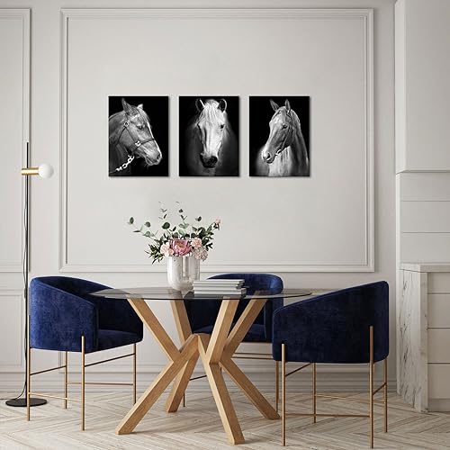 Black White Horse Canvas Wall Art Set - 12x16 Inch Modern Horse Portraits