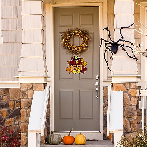 Give Thanks Turkey Door Hanging Decoration Sign for Thanksgiving & Fall Wreaths