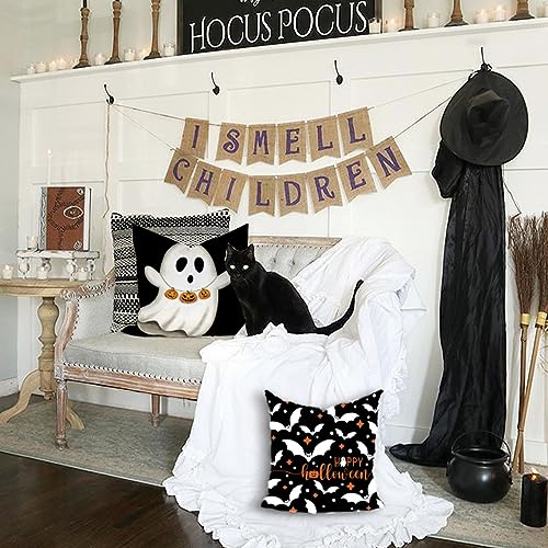 Halloween Pillow Covers Set of 4 20x20 Inch Ghost Pumpkins Bat Decor for Home Sofa