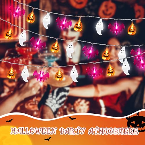 Retisee 20 ft Halloween String Lights - 3D Pumpkin Ghost Bat Battery Operated