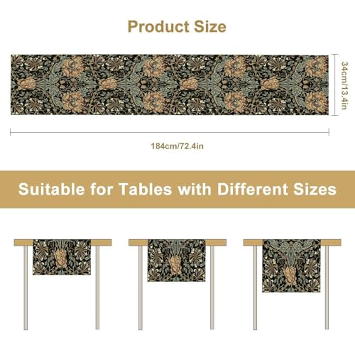 William Morris 13x36 Inch Table Runner - Retro Ethnic Floral Boho Rustic Dining Decor - Variation of William Morris-14