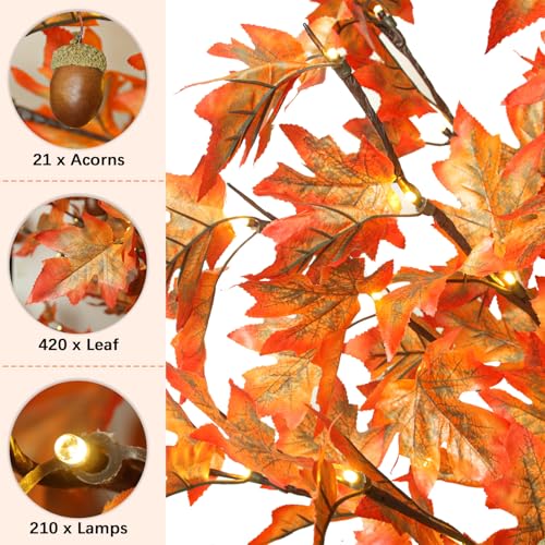 8ft Prelit Fall Maple Tree with 210 LEDs, Dimmable 8 Flash Modes, Autumn Decor