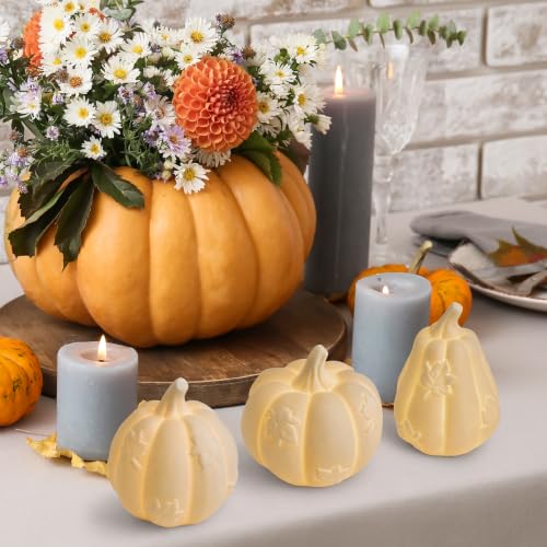Lighted Ceramic Pumpkin Set of 3 Fall Table Centerpieces - White Halloween Thanksgiving Decor