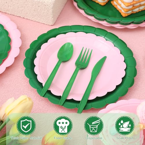 Pink and Green Party Supplies 168pcs Set - Paper Plates Cups Napkins