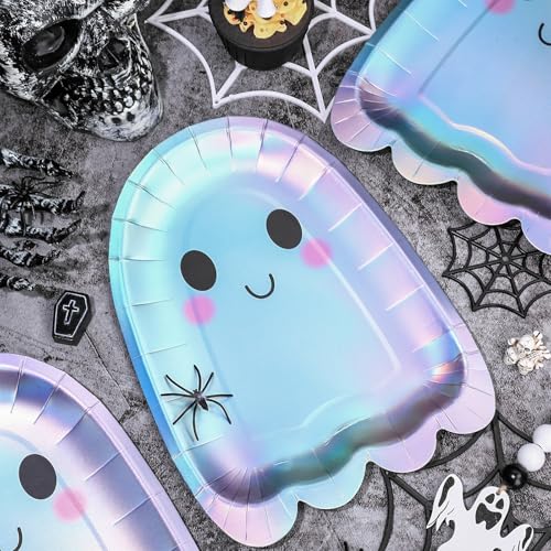 Halloween Ghost Paper Plates - Iridescent Disposable Party Tableware, 40 Pack