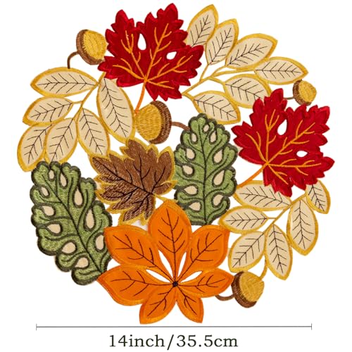 Thanksgiving Fall Placemat Set of 4 - Round Colorful Maple Leaves Table Decor