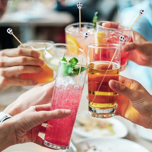 Skull Bamboo Cocktail Picks 300-Pack for Halloween & Party Drinks