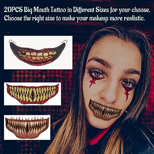 Halloween Big Mouth Face Tattoos 20 Pack Realistic Temporary Tattoo Stickers